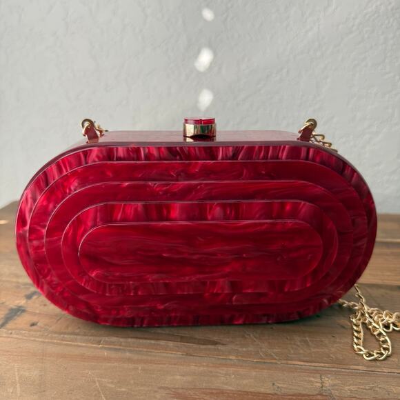 Women's Vici Juliette Red Marble Acrylic Hard Case Clutch Crossbody NEW - Picture 8 of 8